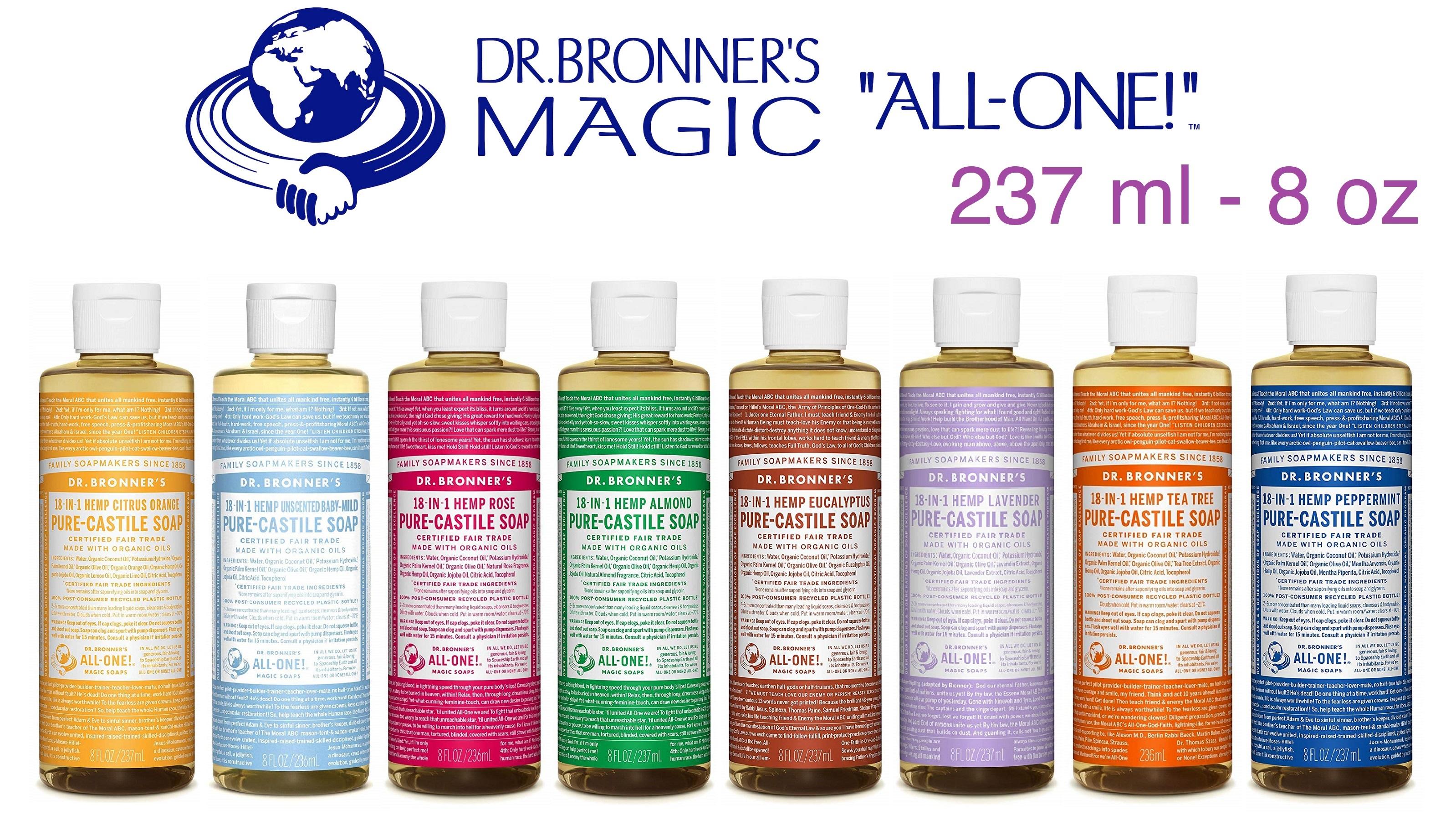 Dr. Bronner's Castile Liquid Soap 18-in-1 chai 237ml (8oz)