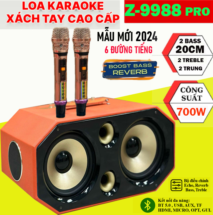 LOA MỸ BẢN MỚI 2024 -Loa Karaoke Xách Tay JBL Z-9988 PRO | Công Suất Lớn 700W ,Thiết Kế Sang Trọng ,Loa Thiết Kế 2 BASS 20Cm  6 Đường Tiếng ,2 Micro UHF Lọc Nhiễu &amp; Chống Hú ,Tích Hợp Vang Số Chỉnh Cơ Hát Karaoke ,Nghe Nhạc Cực Hay