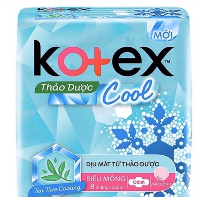 Combo lốc 8 gói băng vệ sinh kotex thảo dược cool gói 8 miếng 23cm