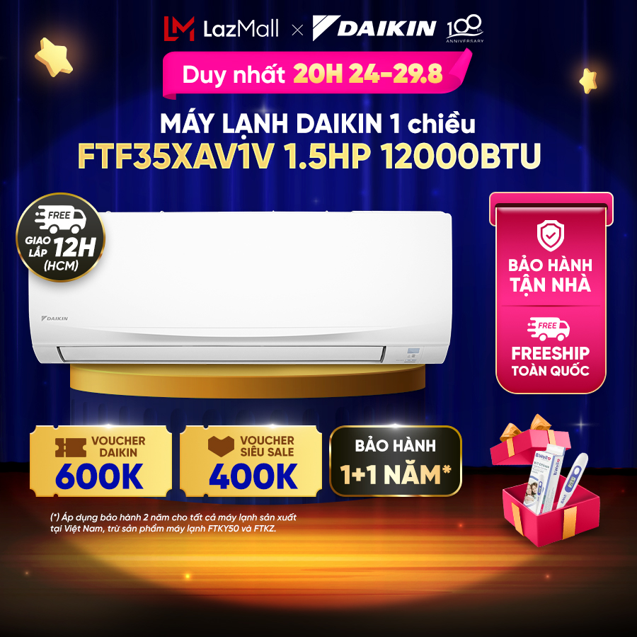 [MIỄN PHÍ CÔNG LẮP ĐẶT] - Máy lạnh/Điều hòa Daikin 1 chiều FTF35XAV1V 1.5HP (12000BTU)
