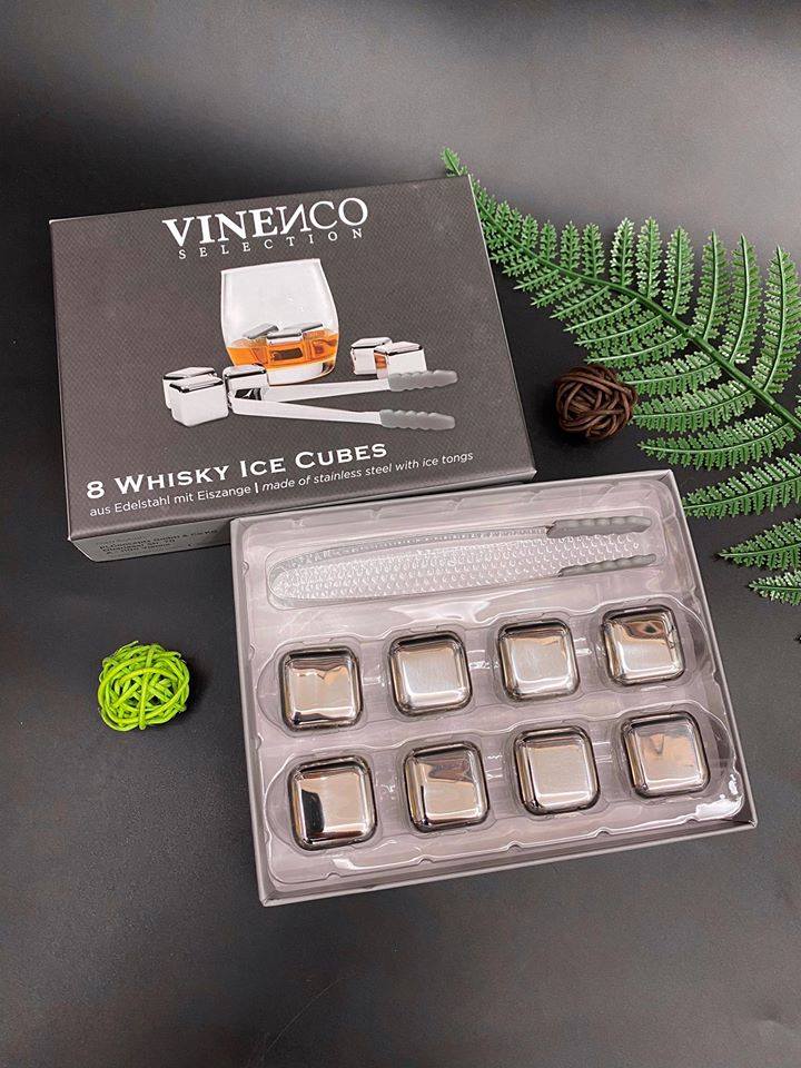 (Hàng Đức) Set 8 đá inox VINENCO Whisky Steine Ice Cubes - mẫu mới