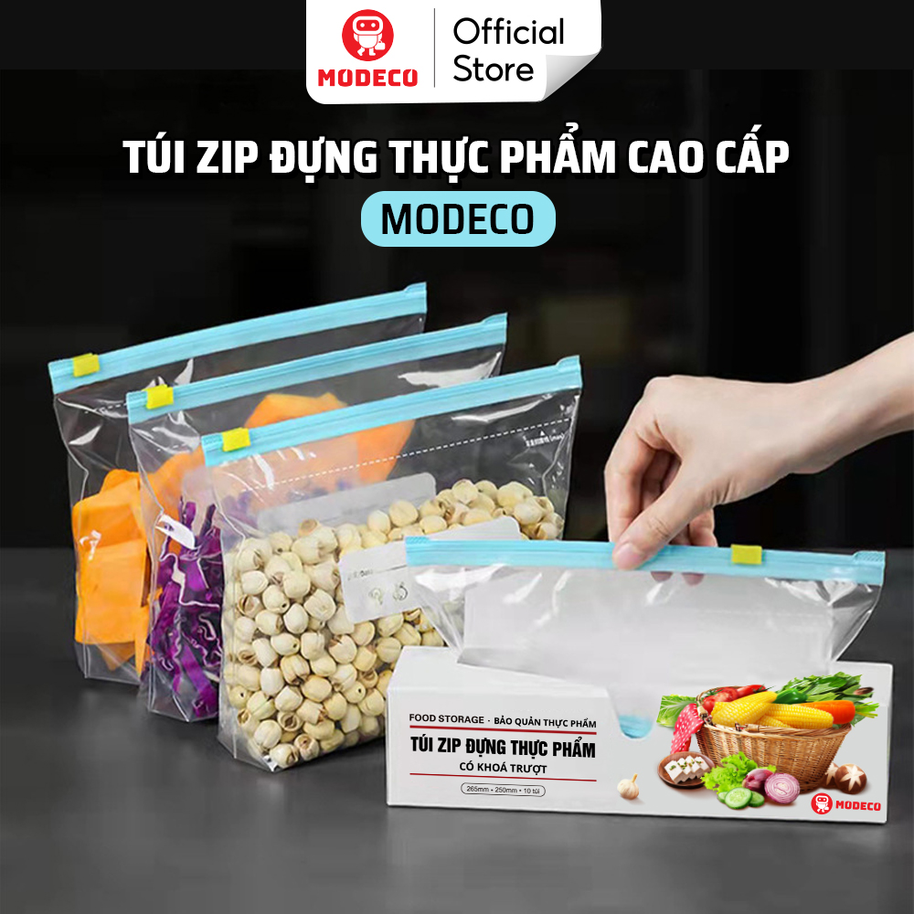 Túi Zip Đựng Thực Phẩm Cao Cấp Modeco - Túi Bảo Quản Thức Ăn Đồ Khô Đồ Tươi Sống Trong Tủ Lạnh - An Toàn Có Thể Tái Sử Dụng
