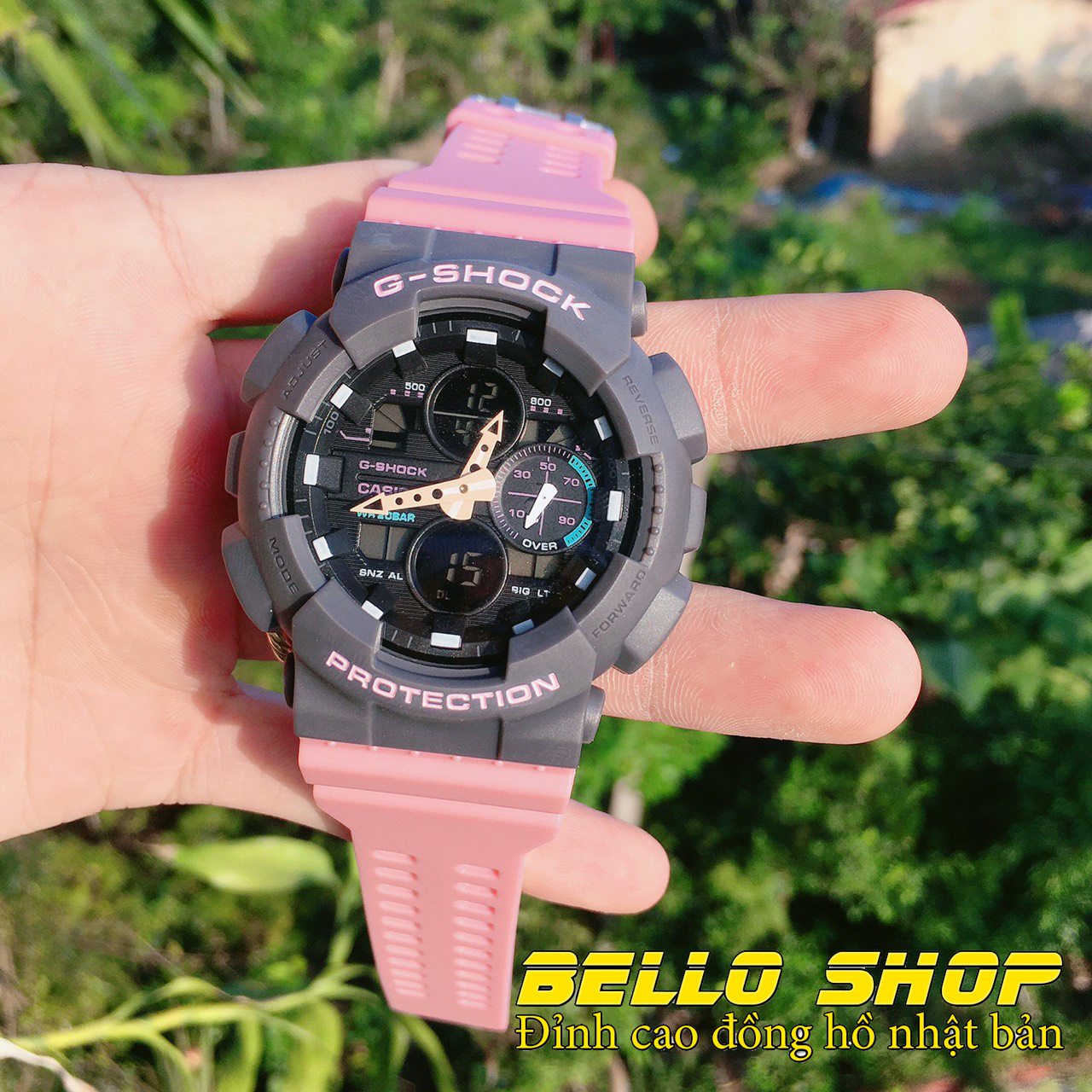 Đồng hồ nữ G-Shock GA140 HỒNG MẶT XÁM thể thao nam nữ, Chống nước 200M,Tặng kèm pin dự phòng, Bảo hành 12 tháng  - BELLO STORE