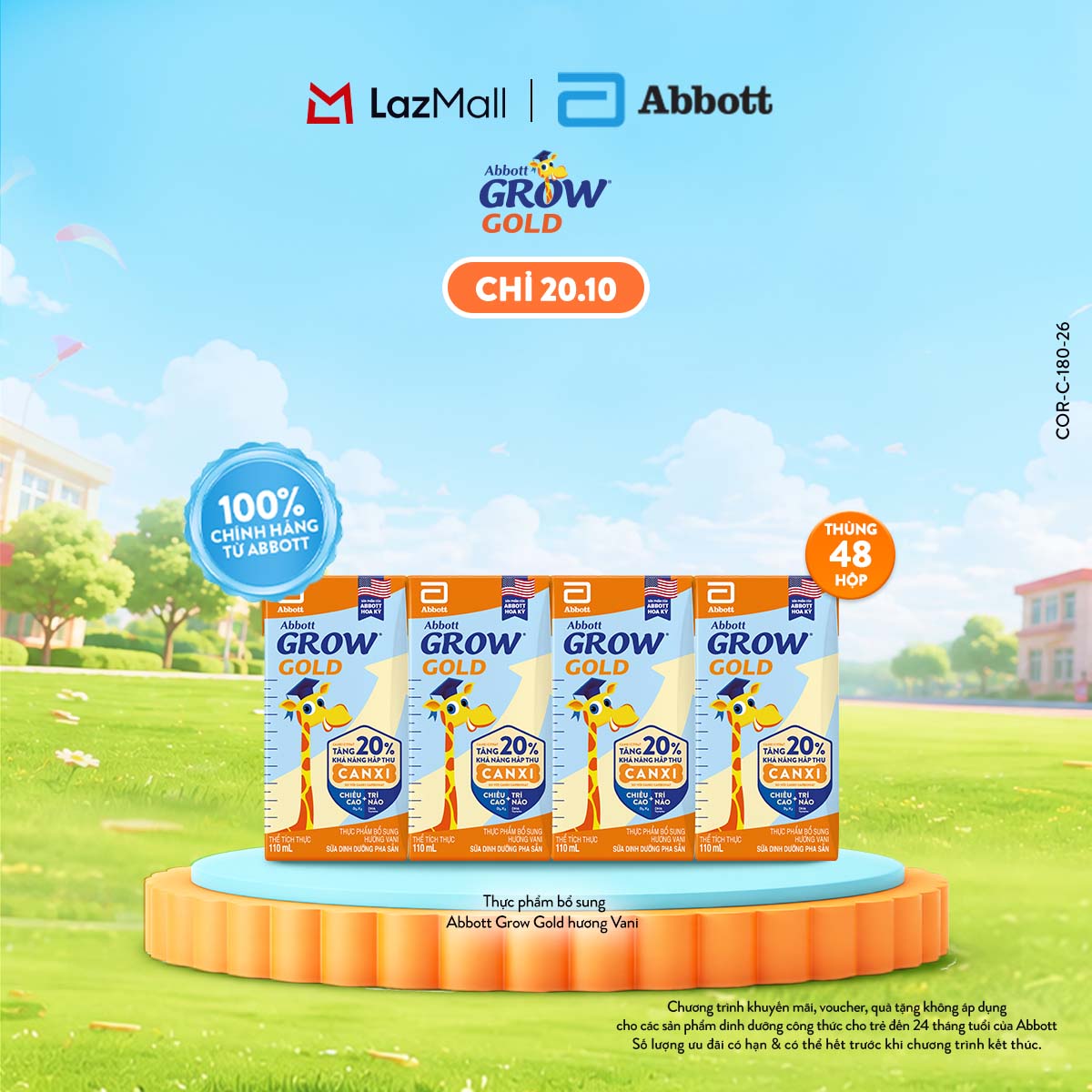 Thùng 48 hộp thực phẩm bổ sung sữa tiệt trùng pha sẵn Abbott Grow Gold hương Vani 110ml cho trẻ từ 1 tuổi (bao bì thay đổi theo từng đợt nhập hàng)
