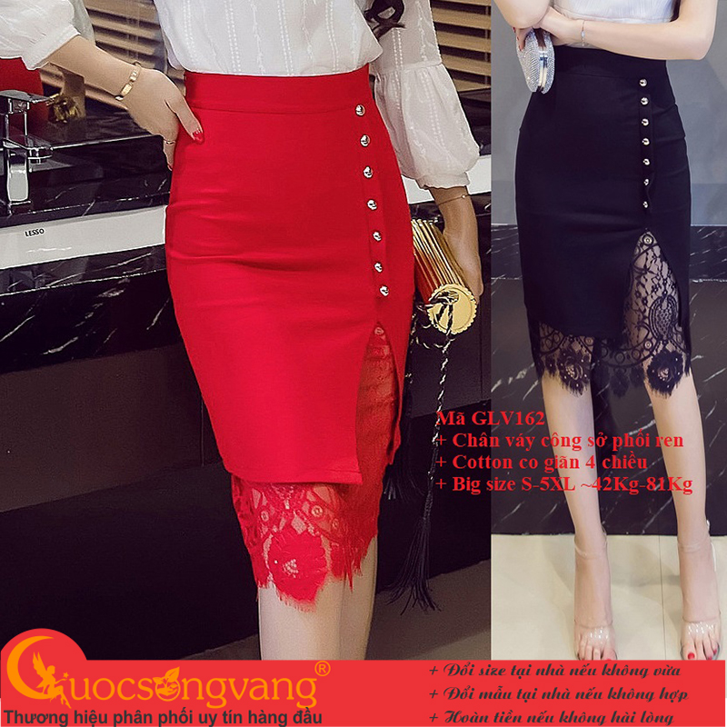 Chân váy công sở big size phối ren chân váy phối ren co giãn 4 chiều GLV162 Cuocsongvang
