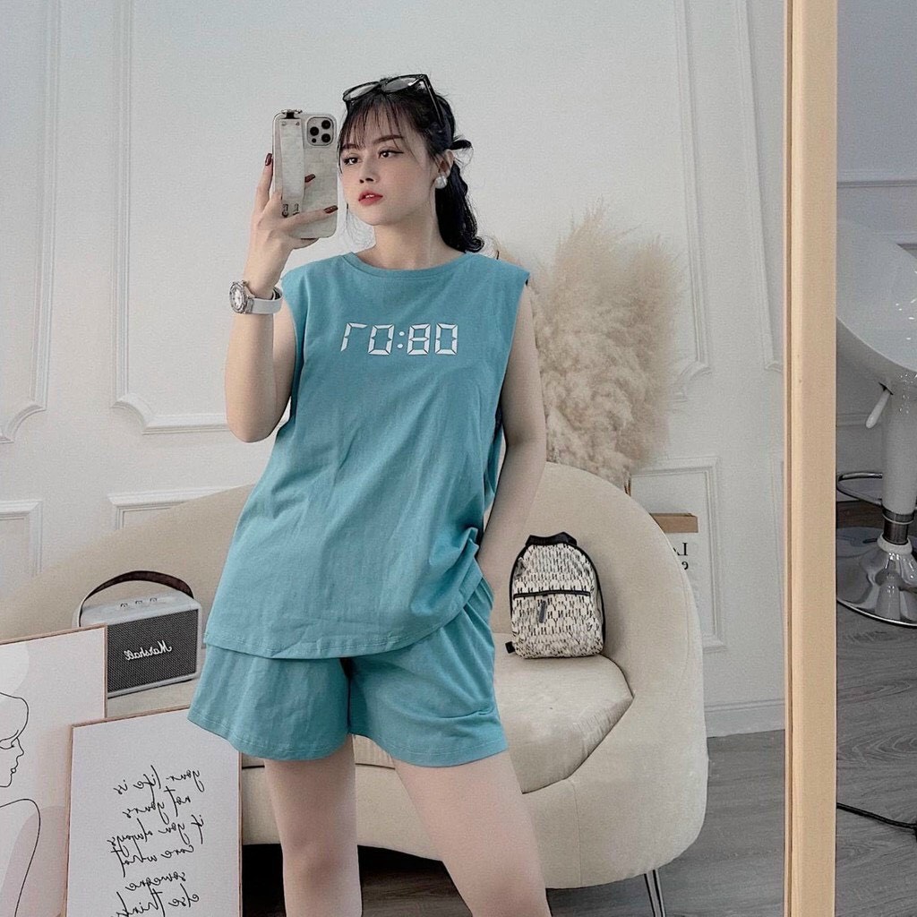 Đồ bộ nữ sát nách, logo in số, chất thun cotton co gian mát mẻ thoải mái, thích hợp mặc mùa hè này cho các bạn trẻ. tp