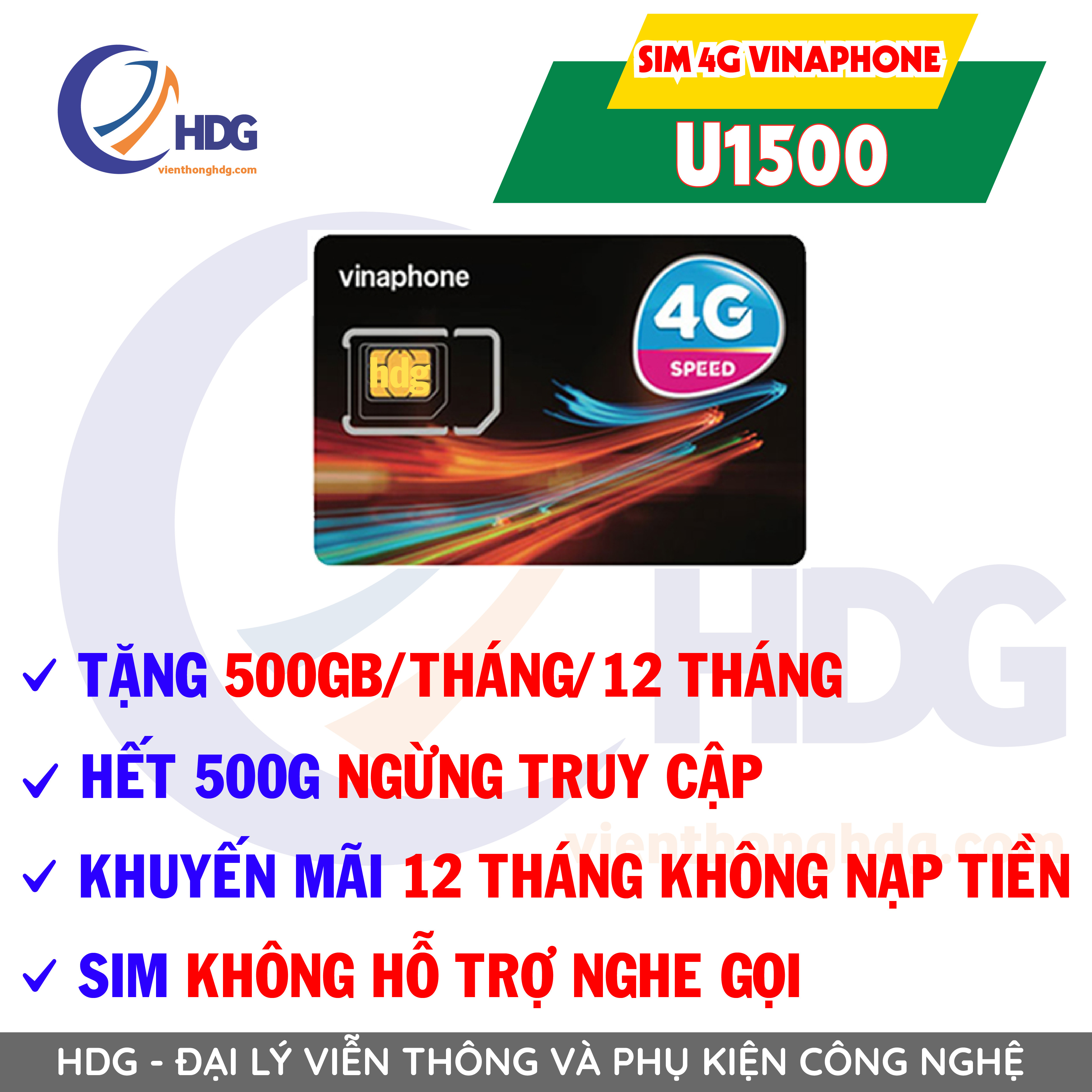 Sim 4g vinaphone u1500 - tặng 500gb/tháng /12 tháng không nạp tiền - viễn thông hdg - sim chưa kích hoạt