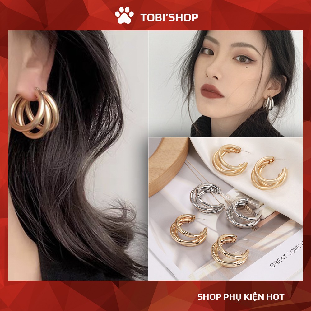 Khuyên tai nữ to tròn bông tai nữ 03 lớp tròn cá tính NO SKU 38 TOBI STORE