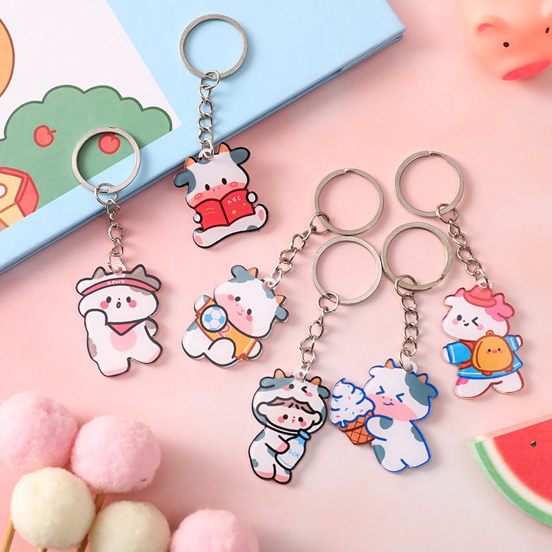 [Ảnh thật] [Có sẵn] Móc khóa cute, sticker hình bò tập thể dục treo trang trí siêu đáng yêu