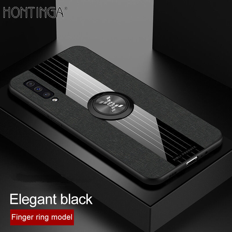 Hontinga Casing Case For Samsung Galaxy A50 A30s A50s Case Fabric Cloth Back Case With Metal Finger Ring Holder Matte Protective Sweat-proo Hard PC Cover Phone Case Shockproof Cases Coque Handphone Hard Case For Boys Girls Men Women