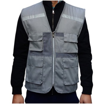 Áo gile bảo hộ vải phối lưới màu ghi kem