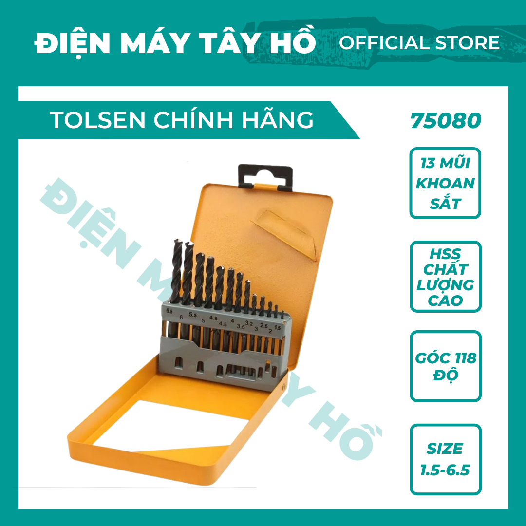 Bộ 13 mũi khoan sắt hss chất lượng cao tolsen 75080