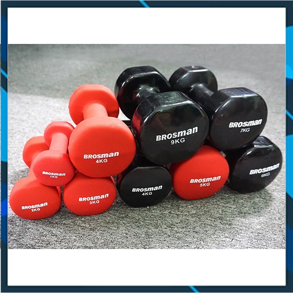 Tạ tay 1kg 2kg 3kg 4kg 5kg hàng nhập khẩu, tạ tay bằng sắt bọc cao su hãng brosman cao cấp - raysports