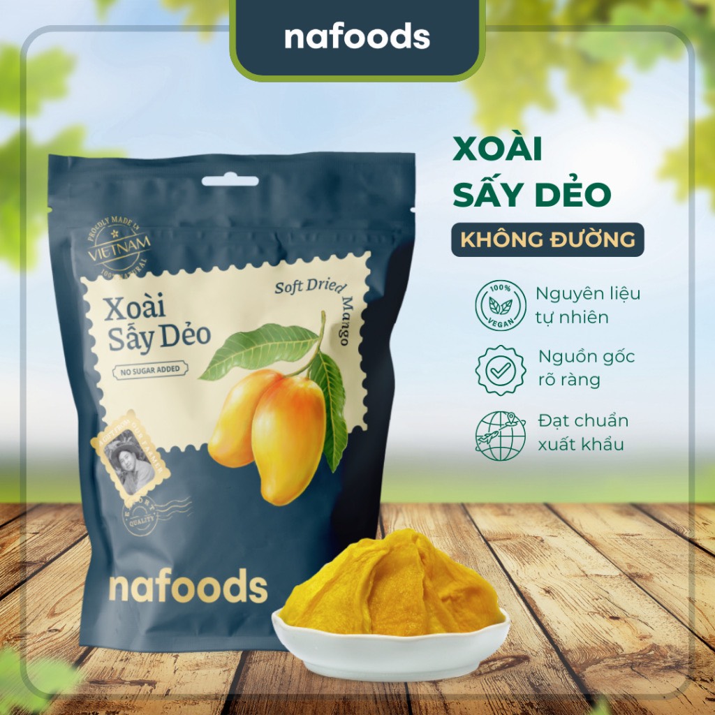 Xoài tươi sấy dẻo không đường nafoods - túi 100g