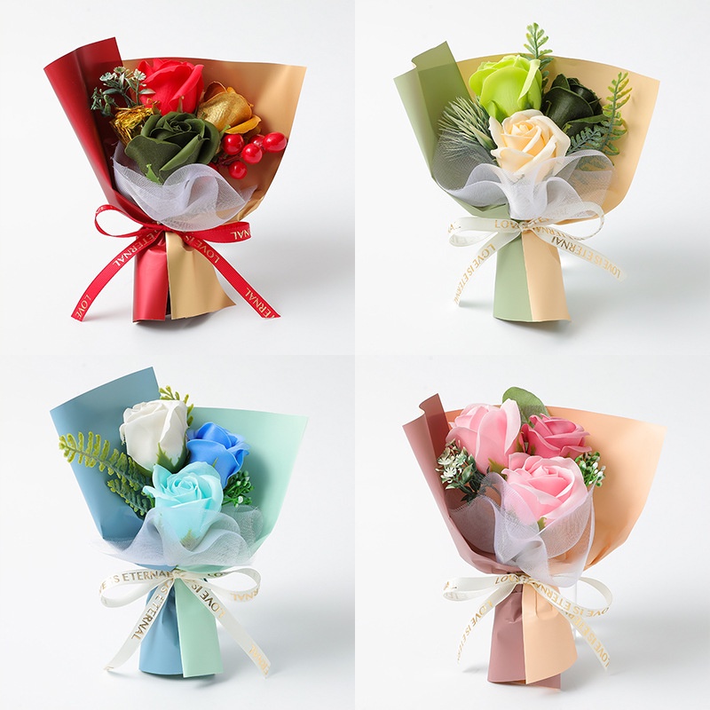 Bó hoa sáp hoa hồng 3 bông 20x15cm