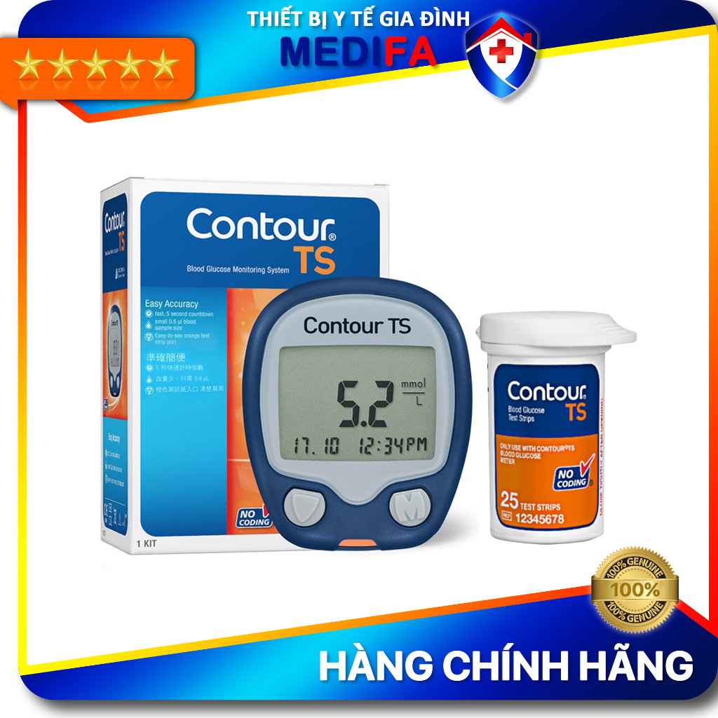 Máy đo đường huyết contour ts chính hãng bayer kèm 25 que thử & 5 kim chích máu
