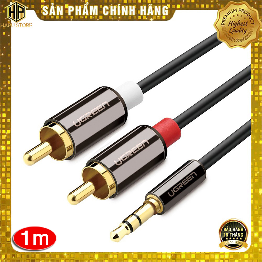Ugreen 10749 - cáp âm thanh 3.5mm to 2 rca dài 1m cao cấp - hapustore