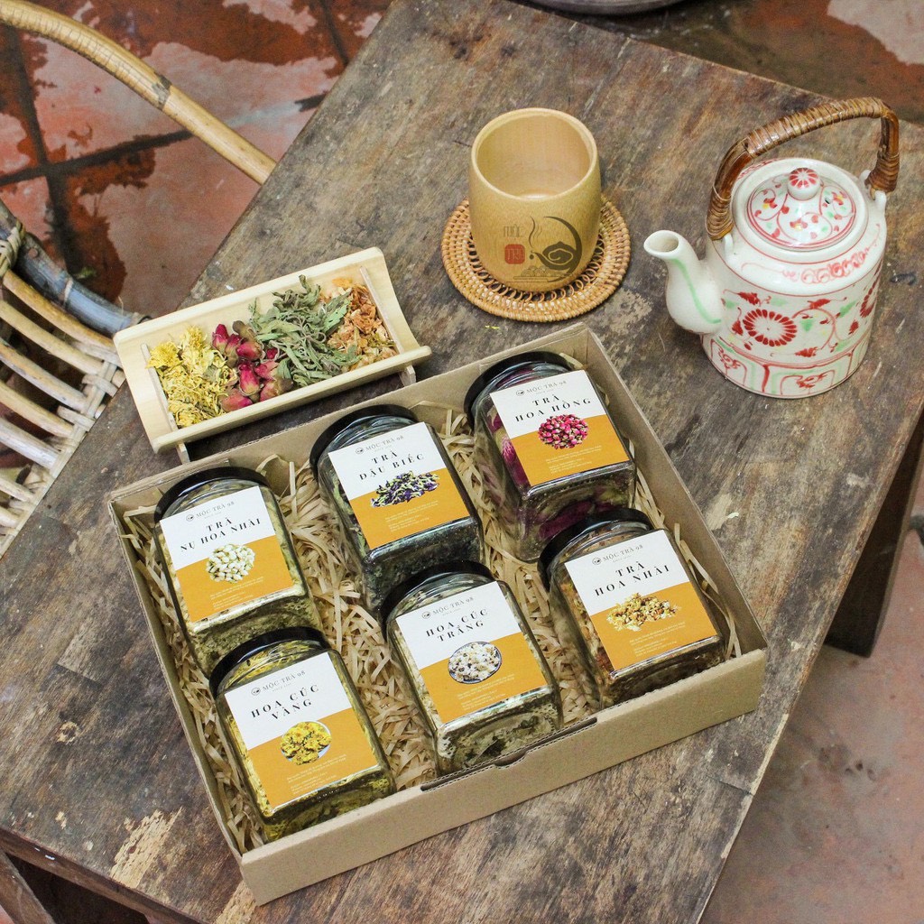 Quà tặng sinh nhật Gift set quà tặng bà tặng mẹ Set trà hoa thảo mộc trồng tự nhiên hũ vuông 200ml - MÔC TRÀ 98