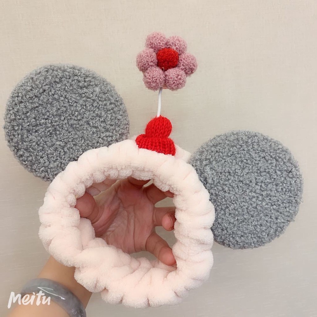 Băng đô tai chuột mickey kèm hoa xinh xắn, cài tóc tai chuột mickey nhiều màu sắc