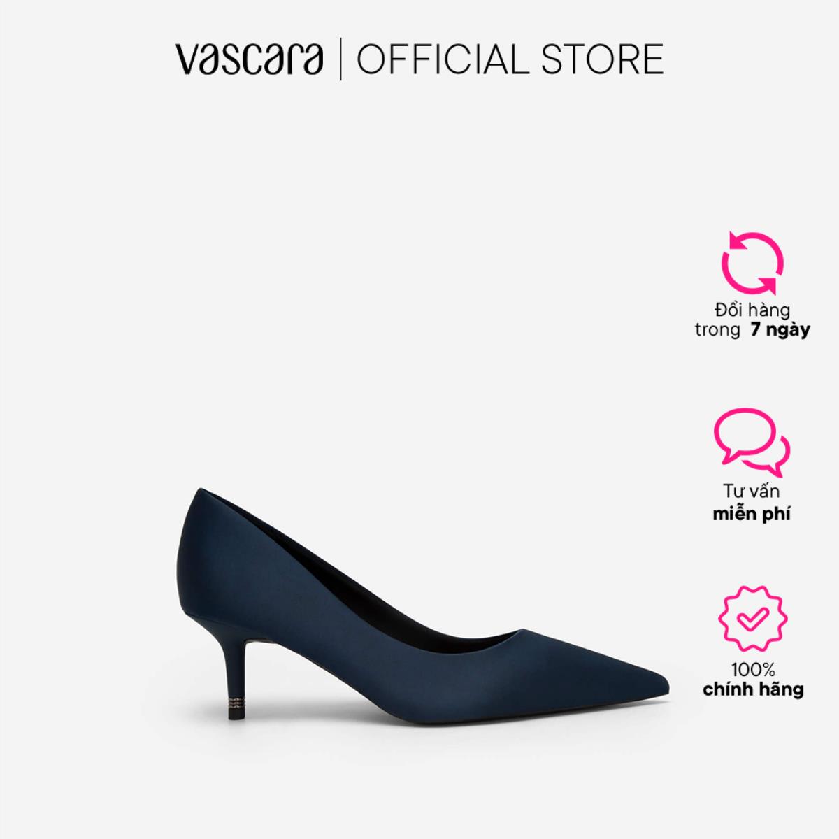 Vascara giày cao gót bít mũi nhọn satin gót trang trí kim loại - bmn 0536