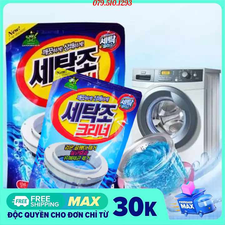 Combo 3 Bột tẩy máy giặt Hàn Quốc, Bột vệ sinh lồng máy giặt sandokkaebi