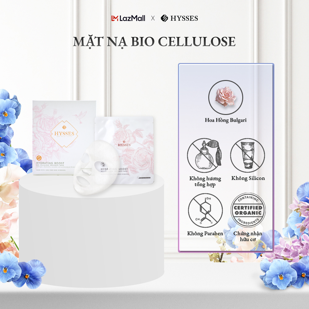 Mặt Nạ Sinh Học Cao Cấp Hysses Bio Cellulose Hydrating Cấp Ẩm Chuyên Sâu, Làm Mờ Nếp Nhăn, Chống Lão Hóa Với Tinh Dầu Hoa Hồng Hữu Cơ Tự Nhiên