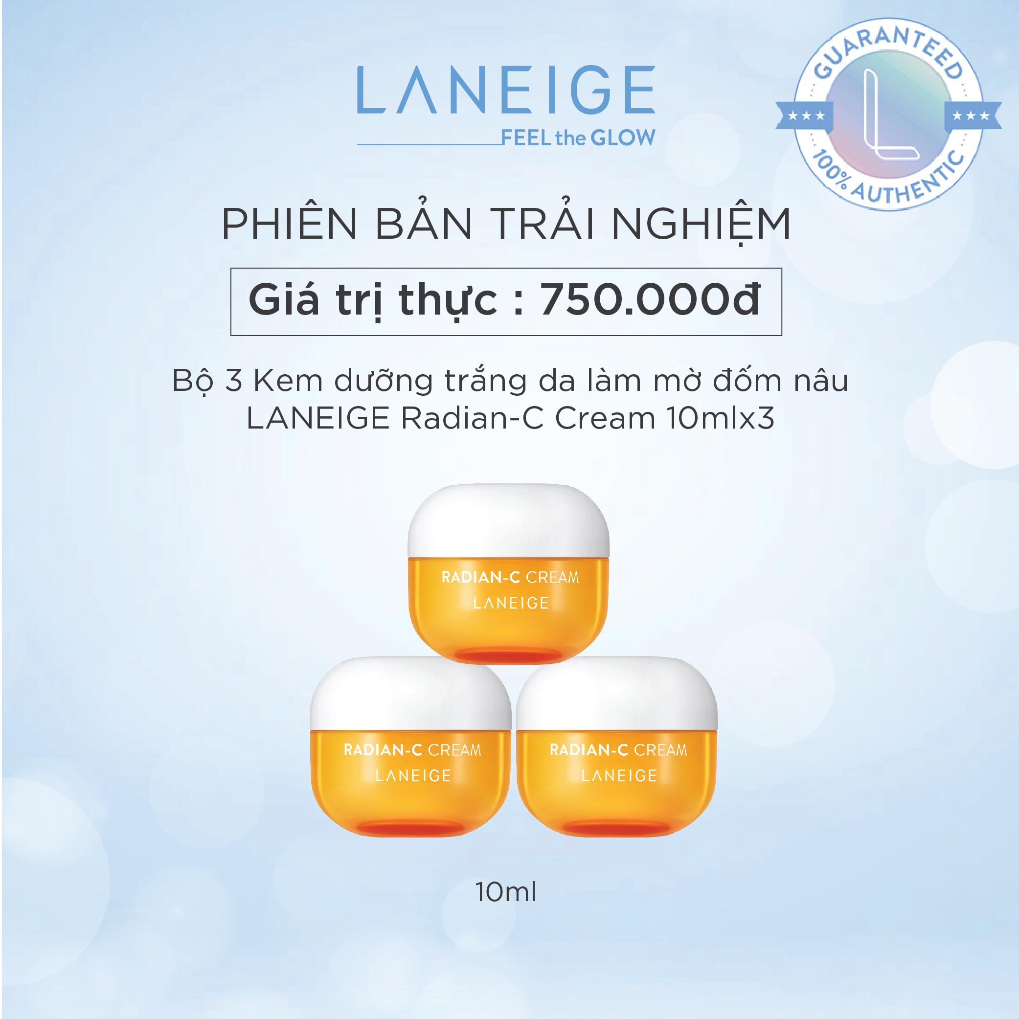 [Phiên bản trải nghiệm] Bộ 3 Kem dưỡng trắng da làm mờ đốm nâu LANEIGE Radian-C Cream 10mlx3