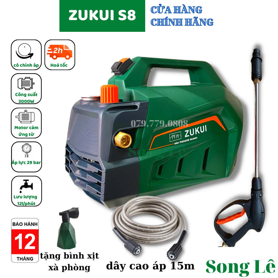Máy xịt rửa xe chỉnh áp zukui s8 - 3000w - model 2022