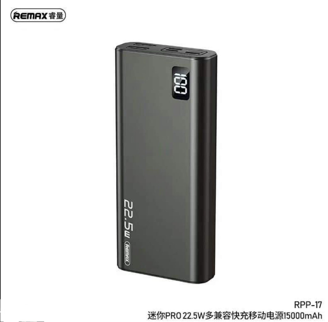 [Lấy mã miễn phí vận chuyển] Pin dự phòng remax RPP-17 dung lượng 15.000mAh có đèn led báo pin sạc hỗ trợ 3 cổng vào lightning micro và type-C
