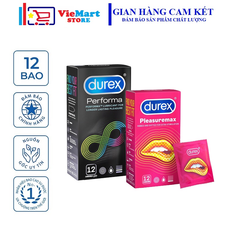 [HCM]Bộ sản phẩm Durex YÊU ĐẬM SÂU ( Bao cao su Durex Performa 12 bao / hộp + Durex Pleasuremax 12 bao / hộp