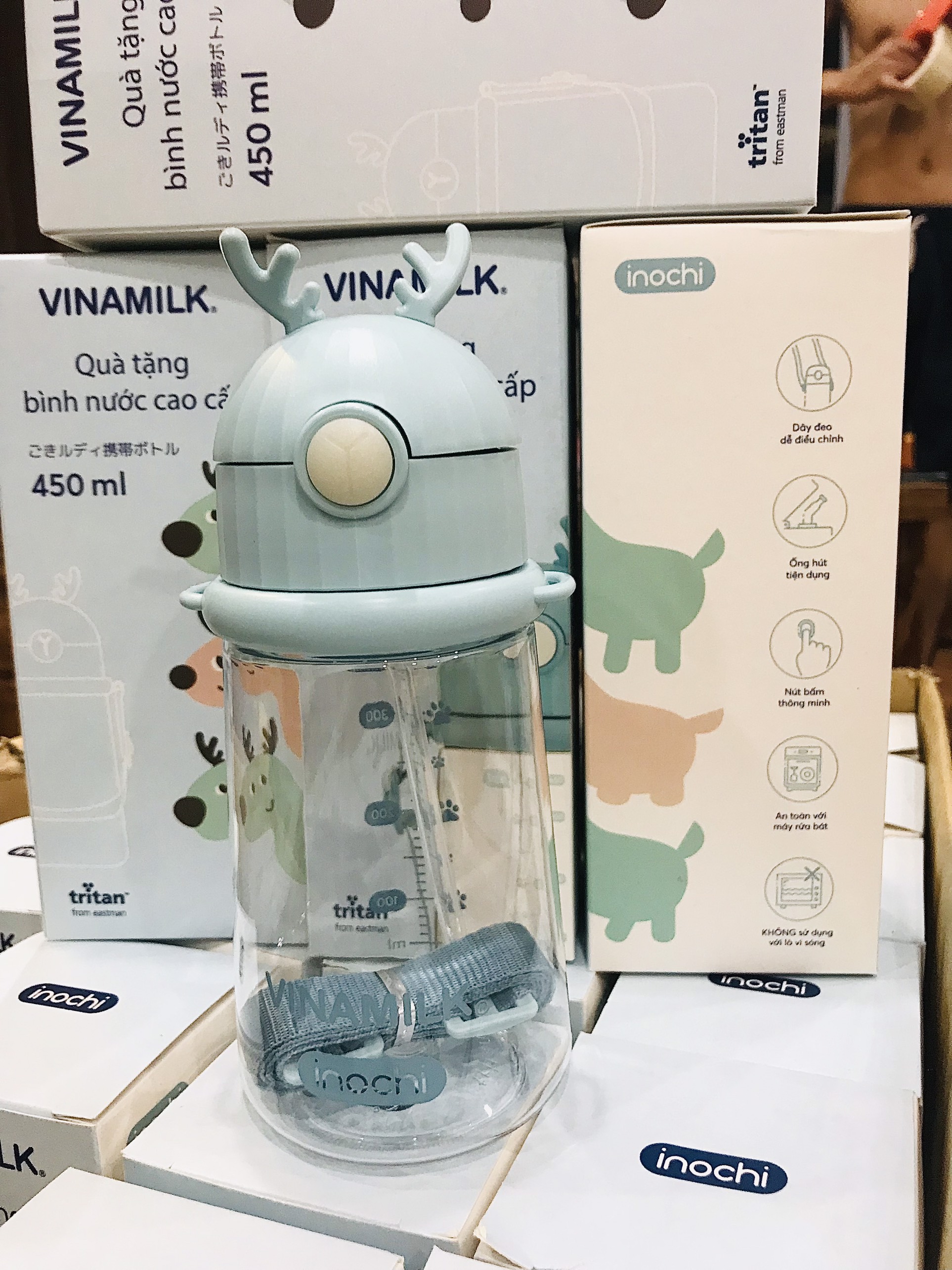 Bình đựng nước bình nước goki rudy 450ml dễ thương cho bé hàng cao cấp chính hãng inochi có ống hút