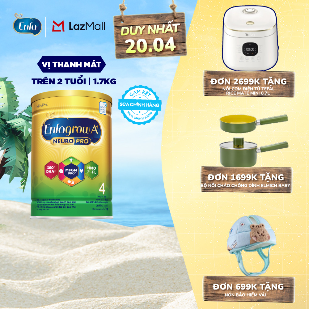 [DUY NHẤT 15-17/04 MUA LÀ CÓ QUÀ] Sữa Bột Enfagrow A+ Neuropro 4 1.7kg với DHA giúp phát triển não bộ cho Trẻ Từ 2 – 6 Tuổi