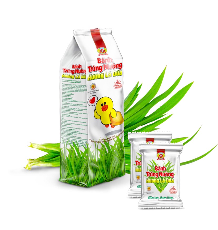 162g Bánh trứng nướng LÁ DỨA sữa tươi, CÓ 18 bánh trong 1 TÚI, GIÒN TAN ít ngọt THƠM lá dứa,CUNG CẤP NĂNG LƯỢNG cho 1 ngày năng động,  KHÔNG hóa chất độc hại, ĐẢM BẢO quy định của Ban Quản Lý An Toàn Thực Phẩm HCM