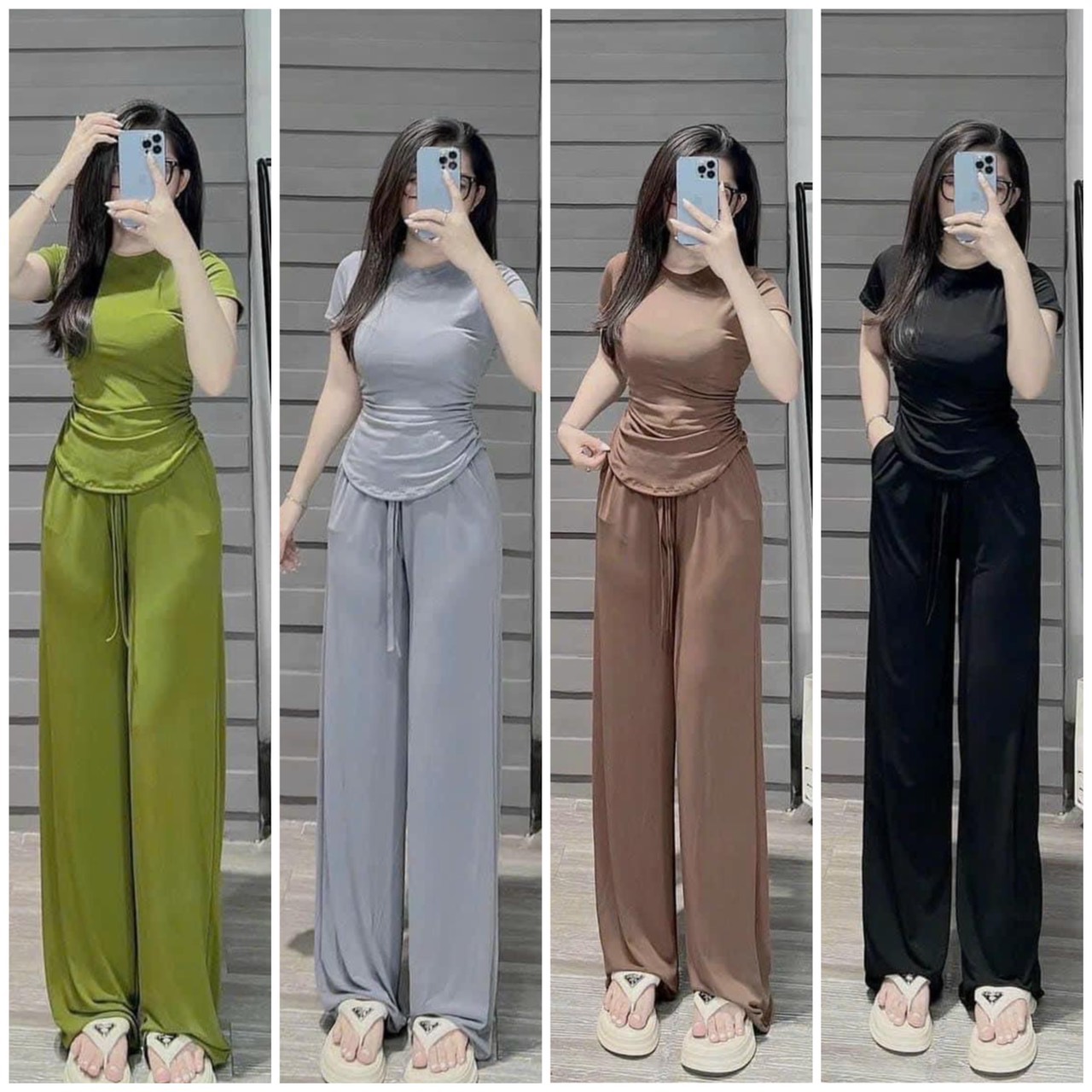 Đồ bộ nữ bigsize, đồ bộ hottrend, đồ mặc nhà ,set bộ suông thun trơn thun tăm ôm bigsize rút dây hai bên 4 màu