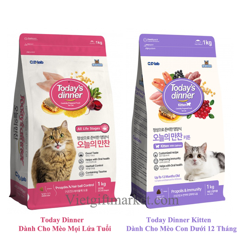 Thức ăn cho mèo today's dinner và today's dinner kitten bao 1 kg