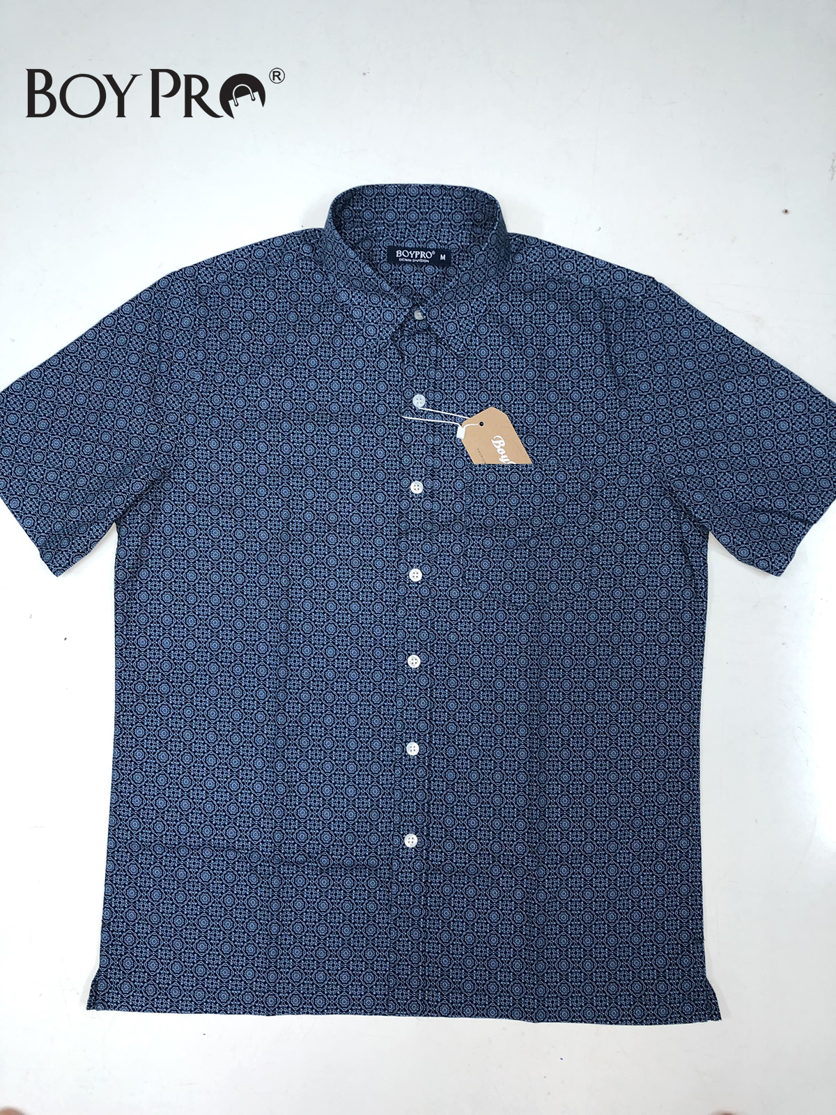 [MUA 2 GIAM 10K 3 GIAM 25K] Áo Sơ Mi Bông Vạt Ngang Nền Trắng Họa Tiết Xanh Dương Đậm BP079