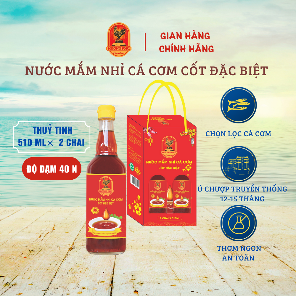 Combo 2 Nước mắm cá cơm Hương Phú 40 độ đạm chai 510ml - cốt đặc biệt