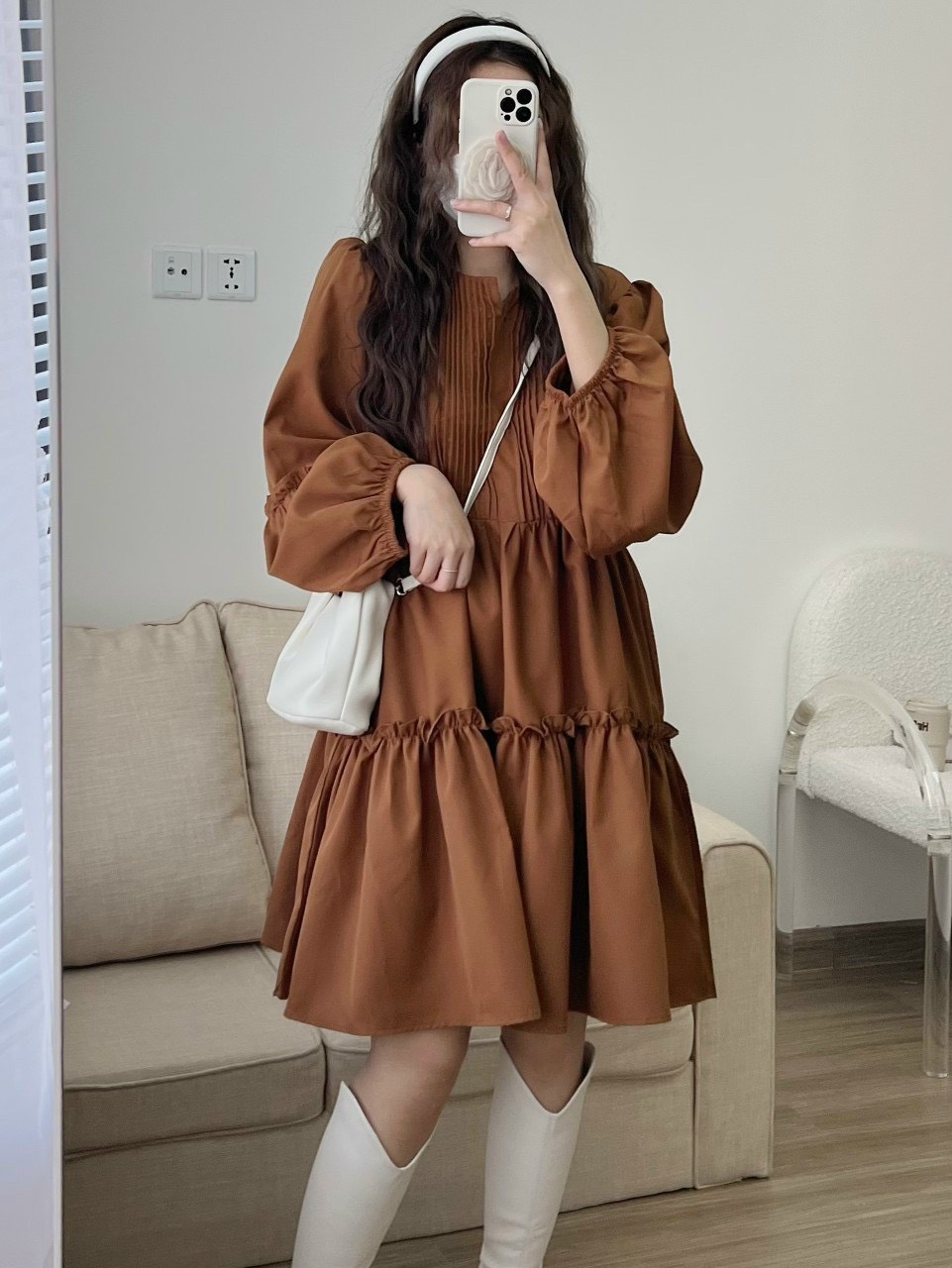 Váy Babydoll Ống Tay Bồng Tiểu Thư Sang Chảnh