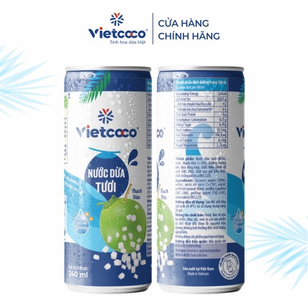 Combo 2 lon nước dừa tươi Vietcoco 240ml có cơm