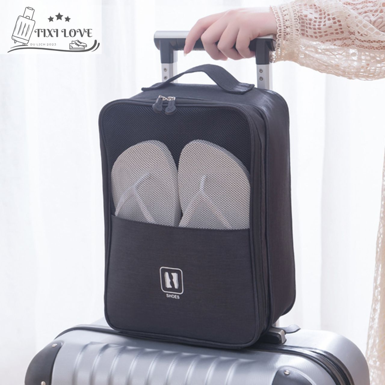 Túi đựng giày dép du lịch, túi đựng giày dép gắn vali , túi 3 ngắn tiện dụng chống nước đựng giày dép đủ màu