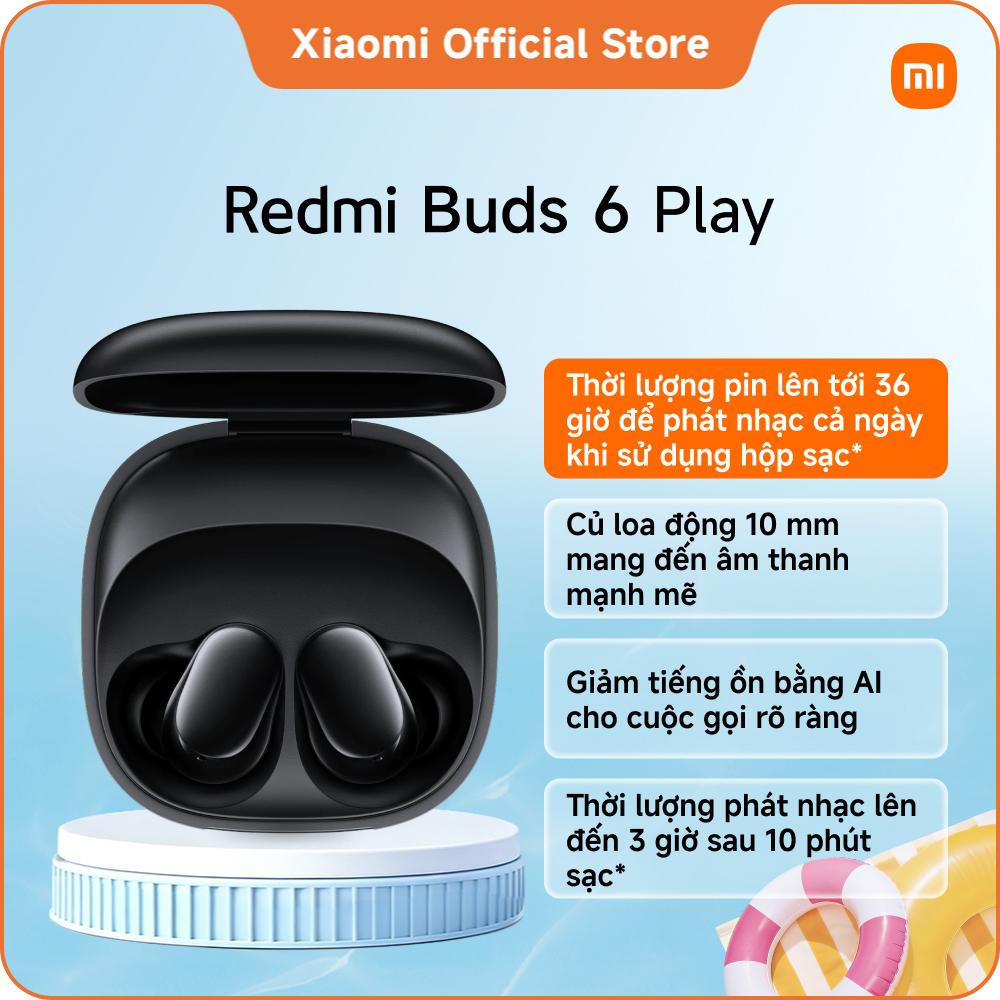 Tai nghe Bluetooth REDMI Buds 6 Play | Thời lượng pin lên tới 36 giờ | Củ loa động 10 mm mang đến âm thanh mạnh mẽ | Giảm tiếng ồn bằng AI cho cuộc gọi rõ ràng