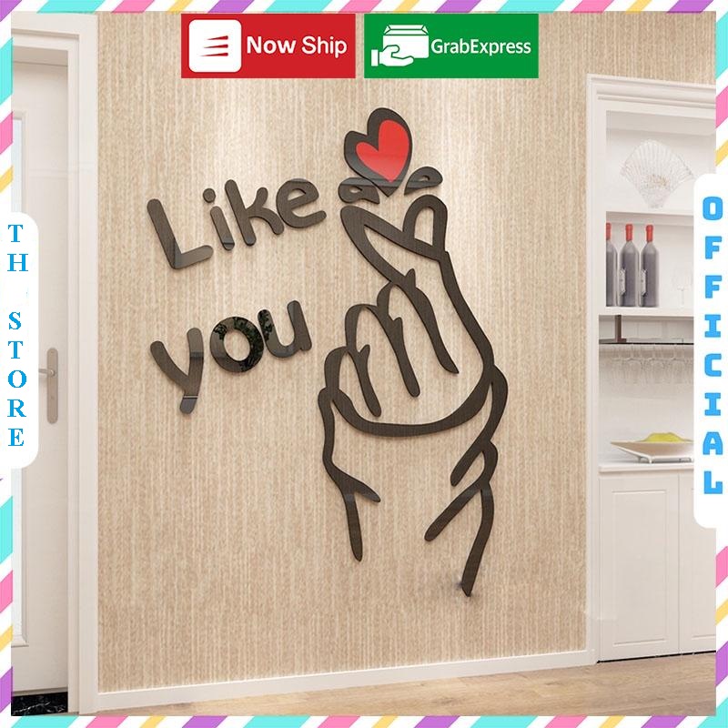 Tranh dán tường mica 3d decor khổ lớn thả tim like you trang trí quán ăn, nhà hàng, phòng ngủ, nail, cafe