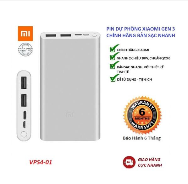 [HCM]#[FREESHIP] Sạc dự phòng Xiaomi Gen 3 10.000mAh l Sạc nhanh 2 chiều cổng Type-C 18W l Input: Micro-USB/USB-C/Output: USB-A x 2 l HÀNG CH - Bảo hành uy tín lỗi 1 đổi 1.