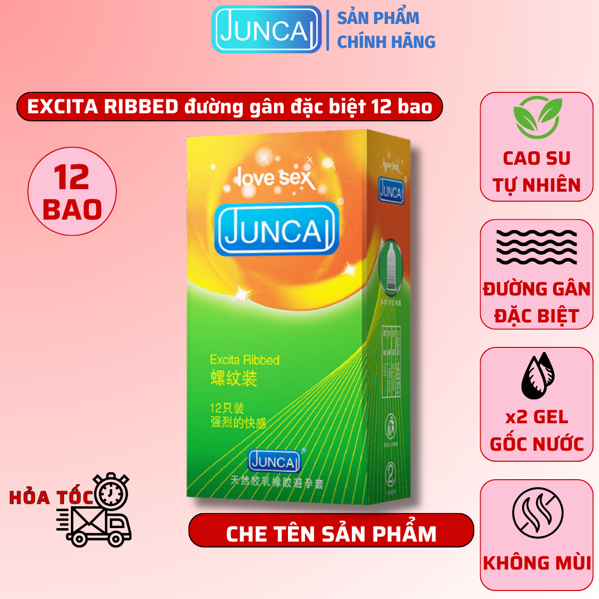 Bao cao su JUNCAI Extra Ribbed đường gân đặc biệt hộp 12 chiếc