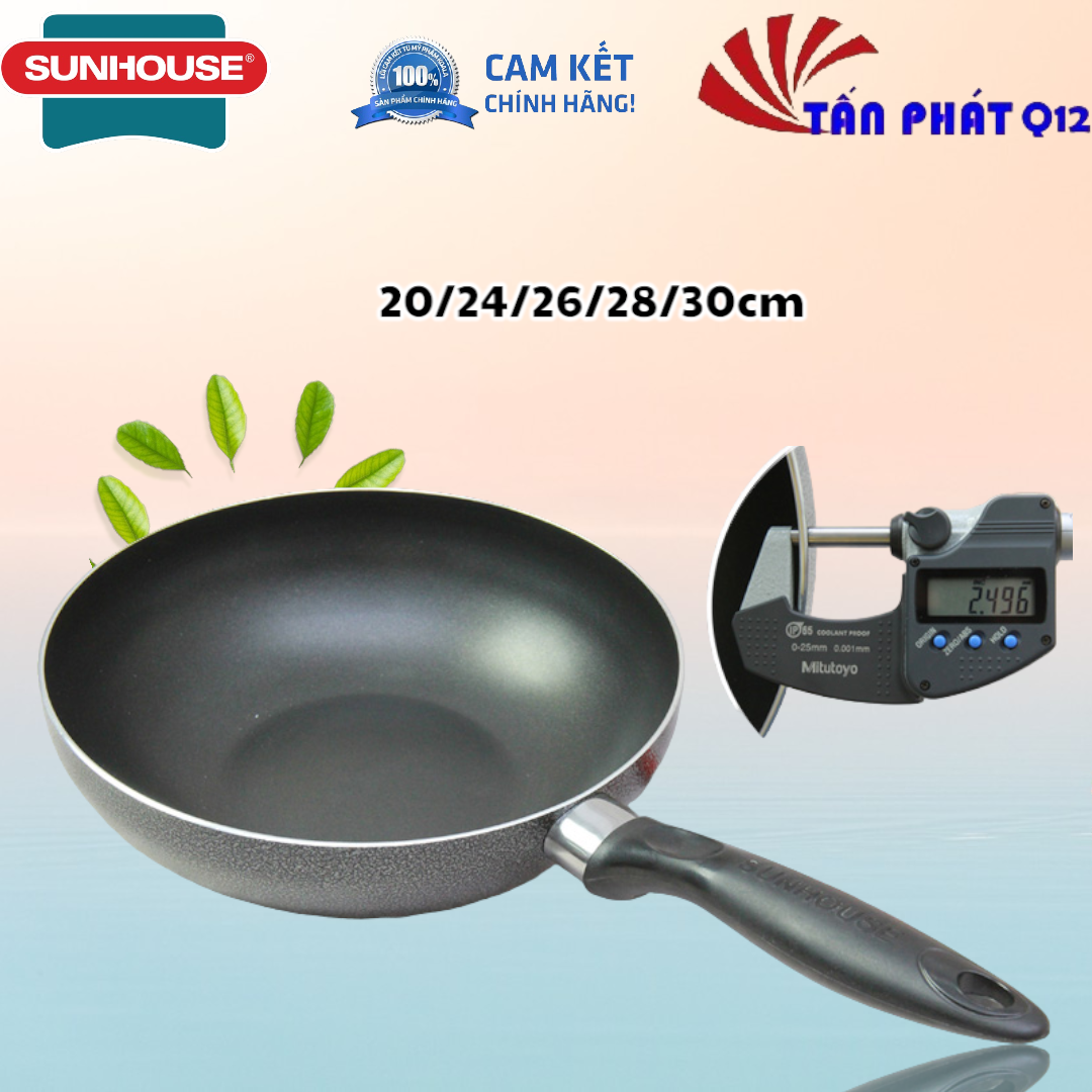 [HCM]CHẢO SÂU CHỐNG DÍNH SUNHOUSE 20/24/26/28/30 CM (ĐÁY THƯỜNG HOẶC ĐÁY TỪ)