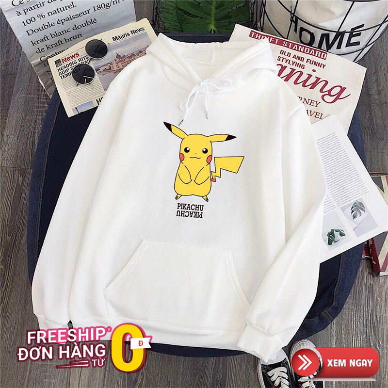 Áo Sweater Hoodie Nam Nữ In Pikachu Chất Nỉ Bông MTB