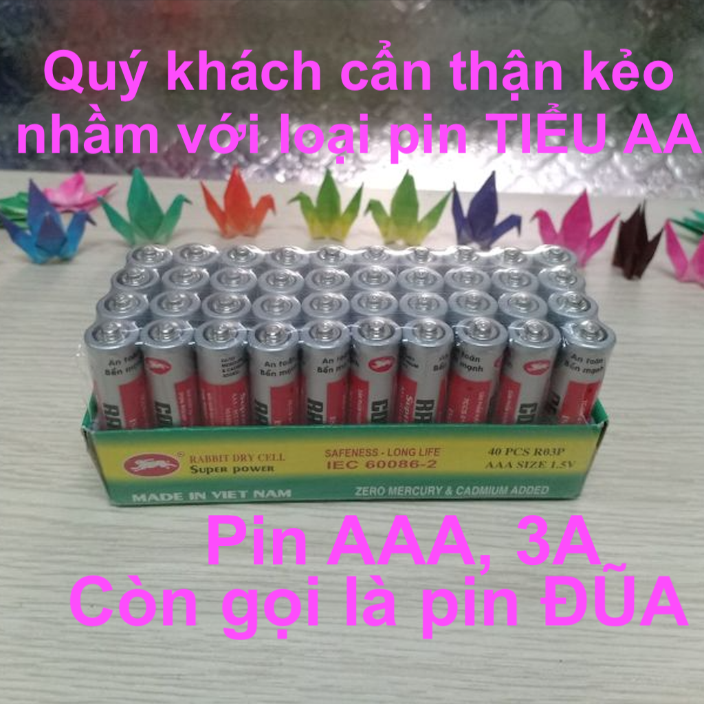 [Combo Hộp 40 viên] Pin AAA (3A) Con thỏ 1,5v, Pin đũa sử dụng cho remote điểu khiển tivi, điều hòa, quạt, và các thiết bị điện tử