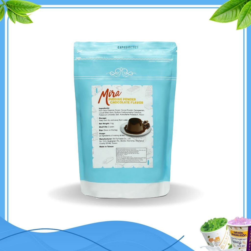 Bột Pudding Chocolate Mira béo ngậy - Bột Pudding socola thơm ngon - Bột làm thạch Mira vị socola chất lượng cao đạt chuẩn an toàn vệ sinh thực phẩm đến từ Đài Loan gói 1kg