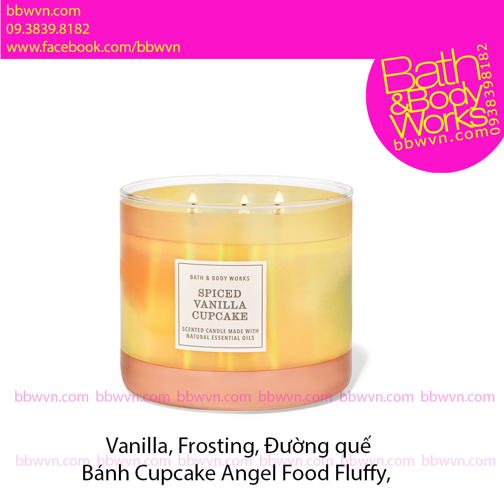 Nến thơm Bath and Body Works Spiced Vanilla Cupcake 3 bấc