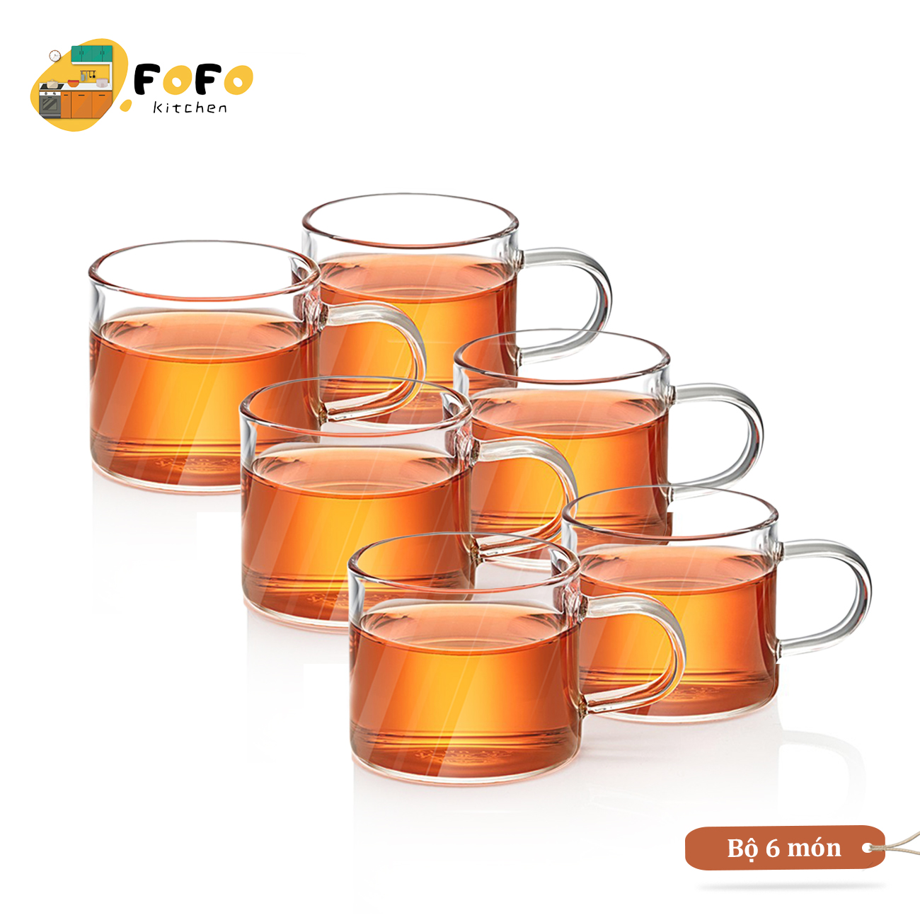 Bộ cốc trà thuỷ tinh có quai 100ml Bộ ly trà thủy tinh chịu nhiệt Bộ chén uống trà nhỏ Bộ tách trà thủy tinh đẹp Bộ ấm trà thuỷ tinh Glass tea cup set FOFO